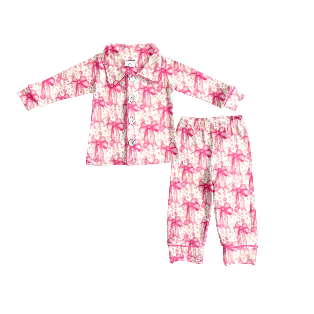 Baby Girls Pink Bows Plaid Button Top Pant Pajamas Set Preorder