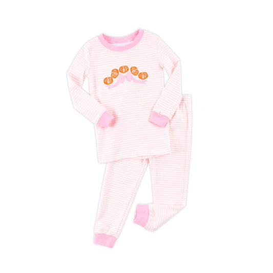 Baby Girls Pink Stripe Pumpkins Bows Top Pant Fall Pajamas Set Preorder