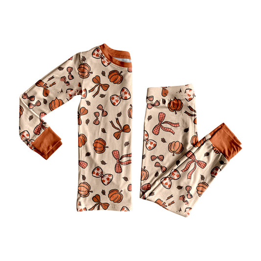 Baby Girls Bows Pumpkins Top Pant Fall Pajamas Set Preorder