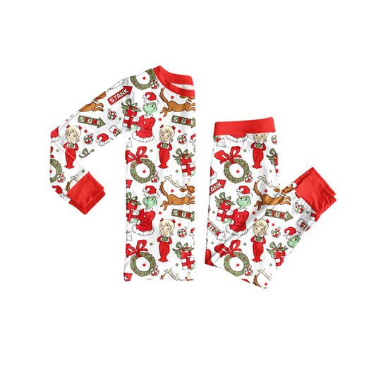 Baby Girls Green Face Holly Top Pant Christmas Pajamas Set Preorder