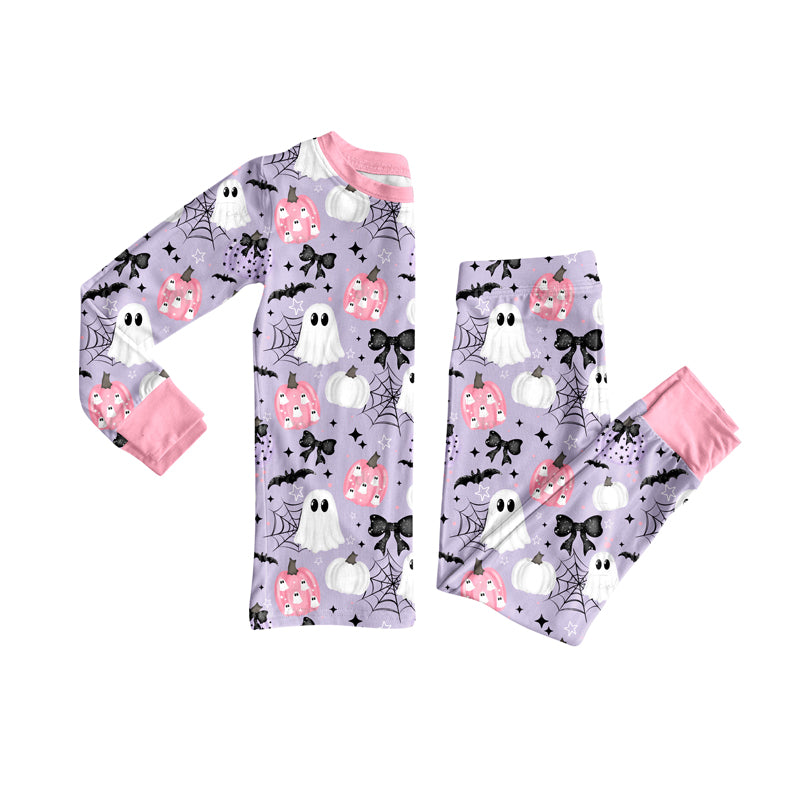 Preorder moq 5 Baby Girls Ghost Pumpkins Bats Halloween Pajamas Set