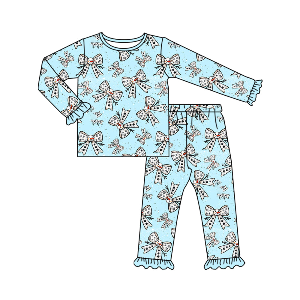 Baby Girls Snowmen Bows Plaid Top Ruffle Pant Christmas Set Preorder