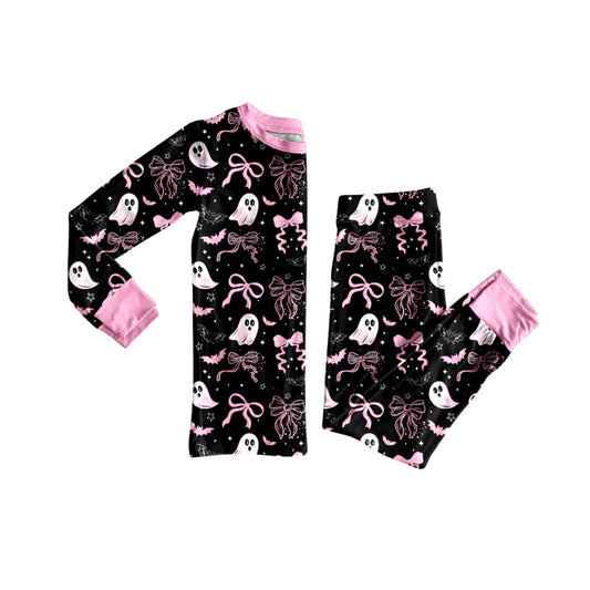 Baby Girls Bows Ghosts Plaid Top Pants Halloween Pajamas Set Preorder
