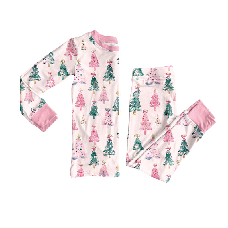 Baby Girls Christmas Trees Bows Plaid Top Pants Pajamas Set Preorder