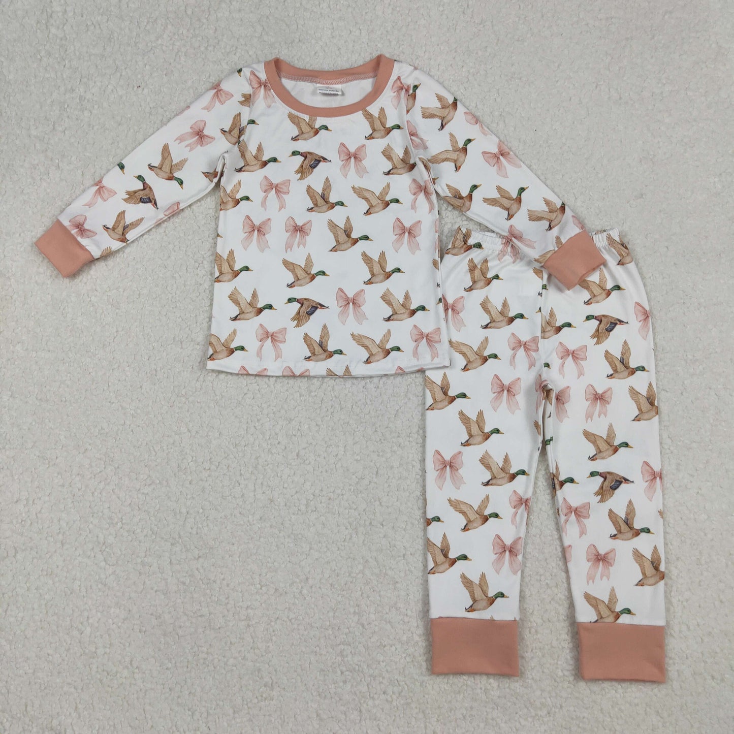 USA Shop Baby Girls Long Sleeve Pink Bows Ducks Top Pant Hunting Pajamas Sets