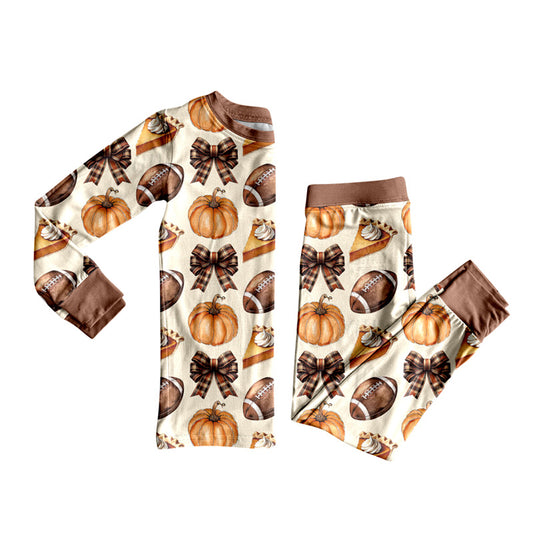 Baby Girls Footballs Bows Pie Top Pants Fall Pajamas Set Preorder