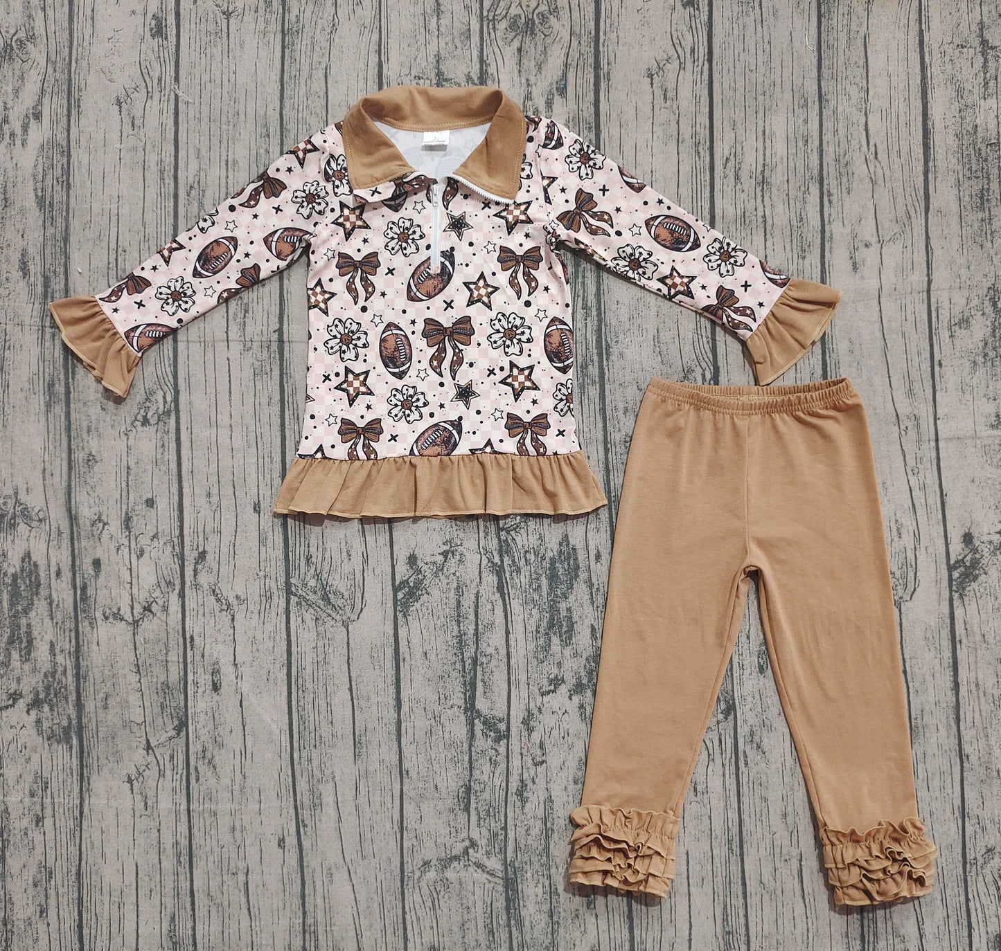 Baby Girls Footballs Bows Zipper Pullovers Legging Pants Team Sets