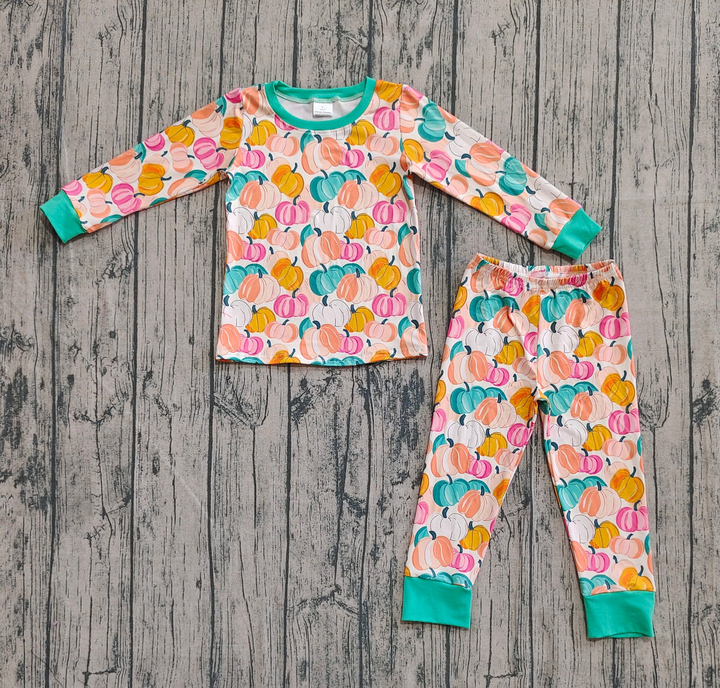 Baby Girls Colorful Pumpkins Fall Top Pant Fall Pajamas Sets
