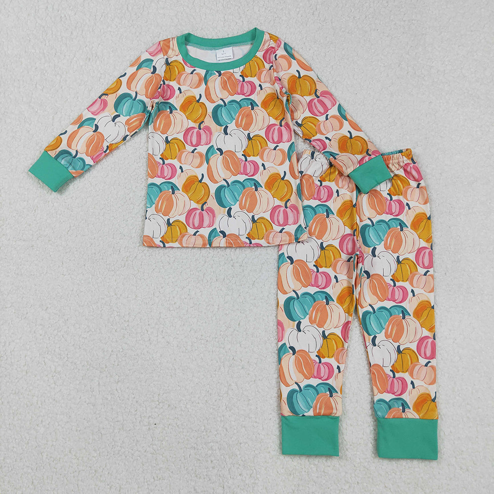 Baby Girls Colorful Pumpkins Fall Top Pant Fall Pajamas Sets