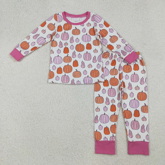 Baby Girls Colorful Pumpkins Plaid Top Pants Fall Pajamas Sets