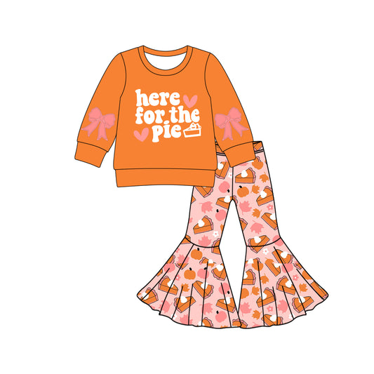 Baby Girls Orange Here For The Pie Top Bell Bottom Pants Thanksgiving Set Preorder