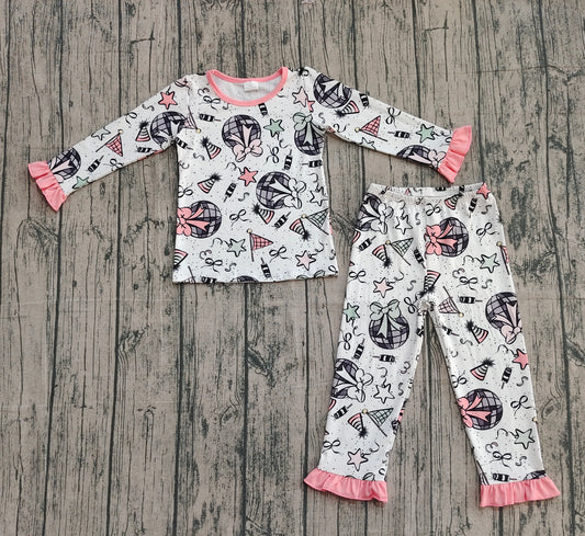 Baby Girls Happy New Year Top Ruffle Pant Pajamas Sets