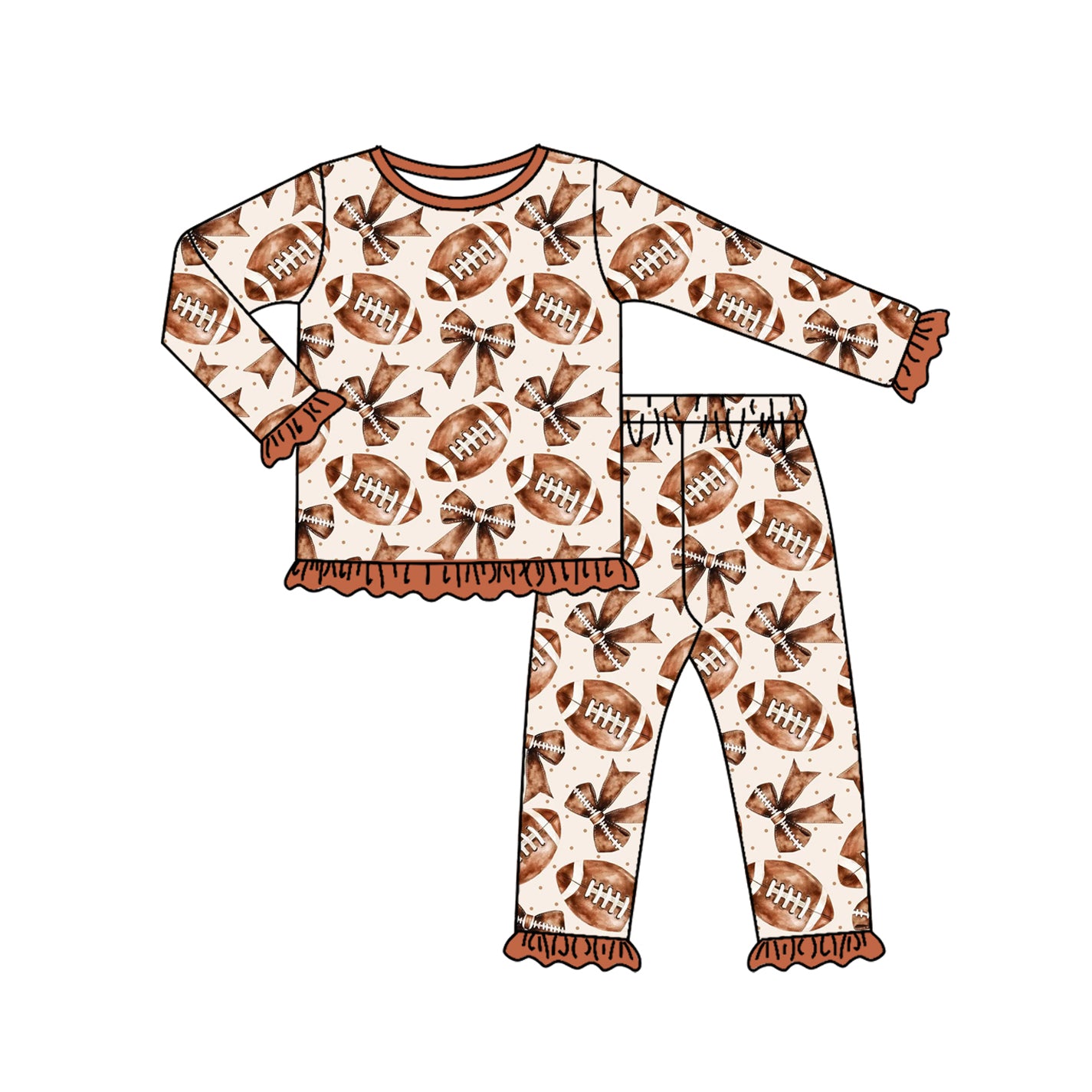 Baby Girls Footballs Bows Plaid Top Ruffle Pant Team Pajamas Set Preorder
