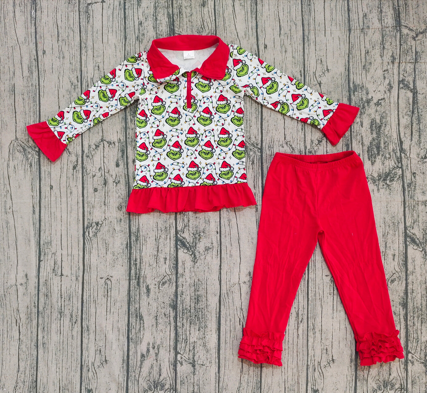 Baby Girls Christmas Lights Grin Zipper Pullover Legging Pants Clothes Set