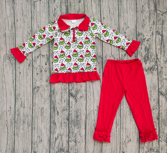 Baby Girls Christmas Lights Grin Zipper Pullover Legging Pants Clothes Set