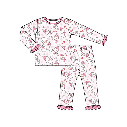 Baby Girls Pink Snowmen Candy Cane Top Pant Christmas Pajamas Set Preorder