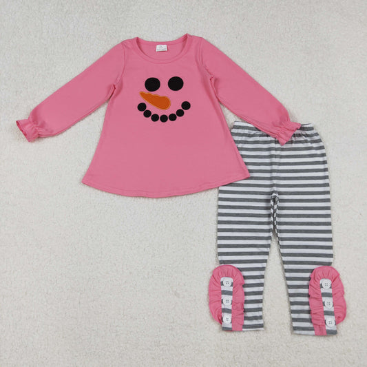 Embroidery Snowmen Baby Girls Tunic Stripe Leggings Pant Christmas Set
