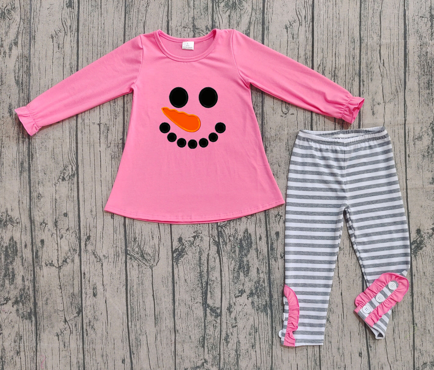 Embroidery Snowmen Baby Girls Tunic Stripe Leggings Pant Christmas Set