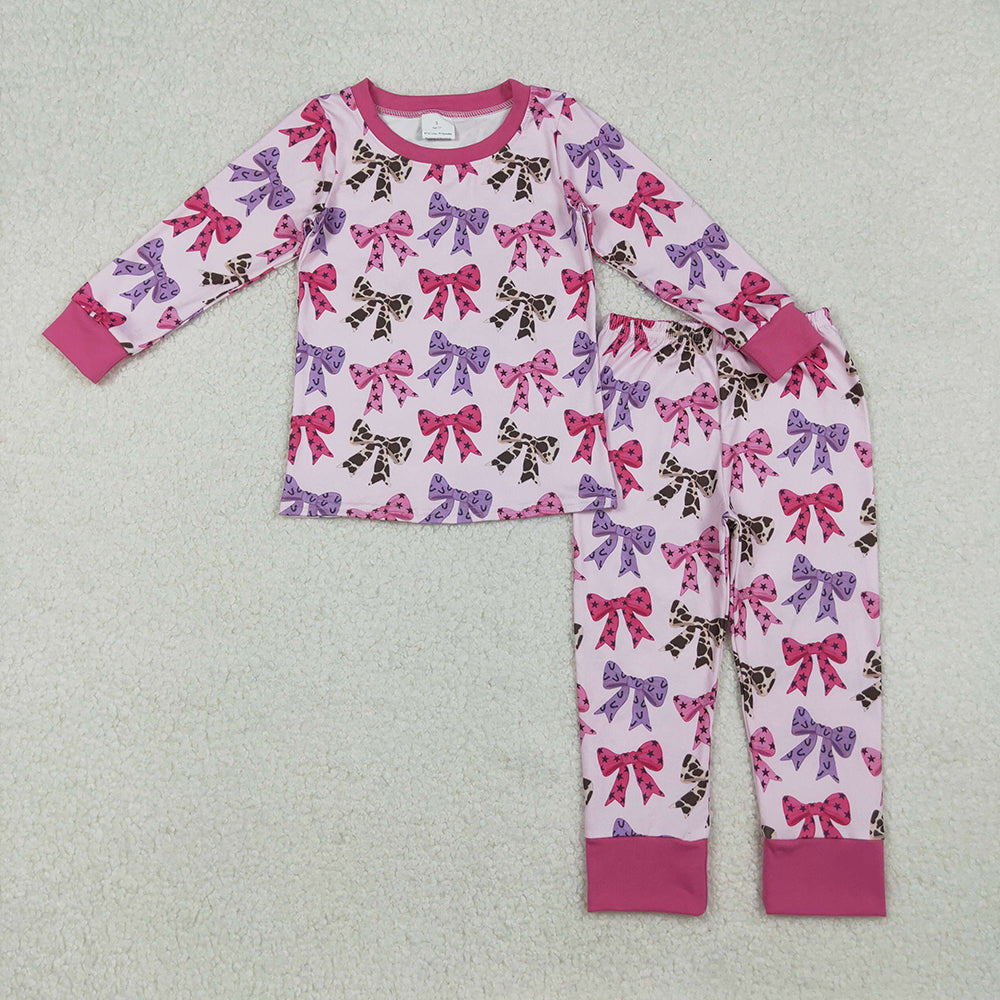 Baby Girls Colorful Bows Top Pants Fall Pajamas Sets