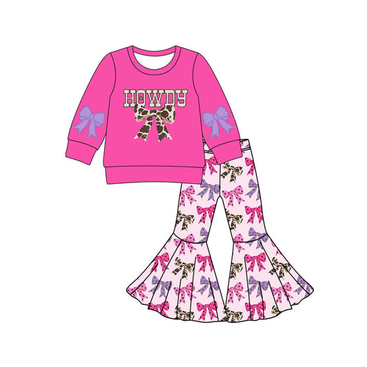 Baby Girls Howdy Bows Top Bell Bottom Pant Fall Pajamas Set Preorder