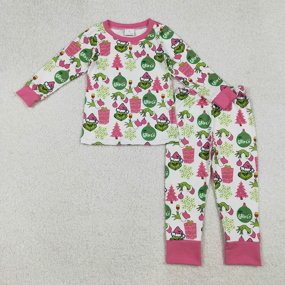 Baby Girls Green Face Gifts Top Pants Christmas Pajamas Sets
