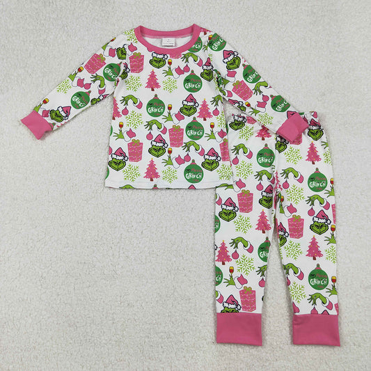 Baby Girls Green Face Gifts Top Pants Christmas Pajamas Sets