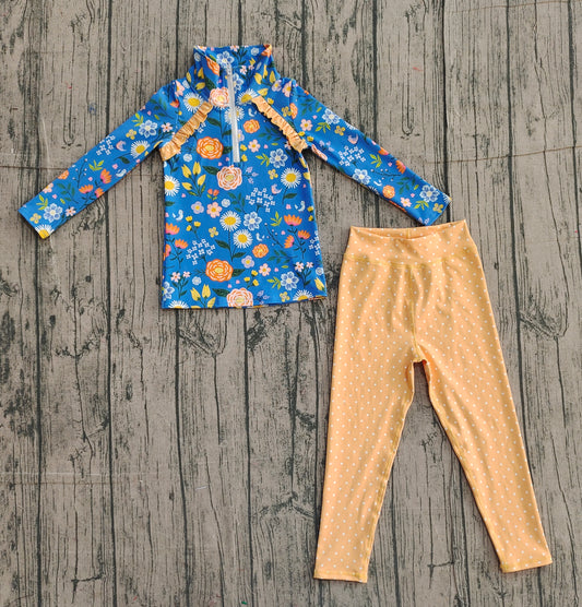 Baby Girls Flowers Zipper Pullover Leggings Pant Yoga Active Clothes Set Preorder