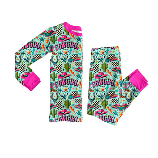 Baby Girls Hats Cactus Plaid Top Pant Western Pajamas Set Preorder