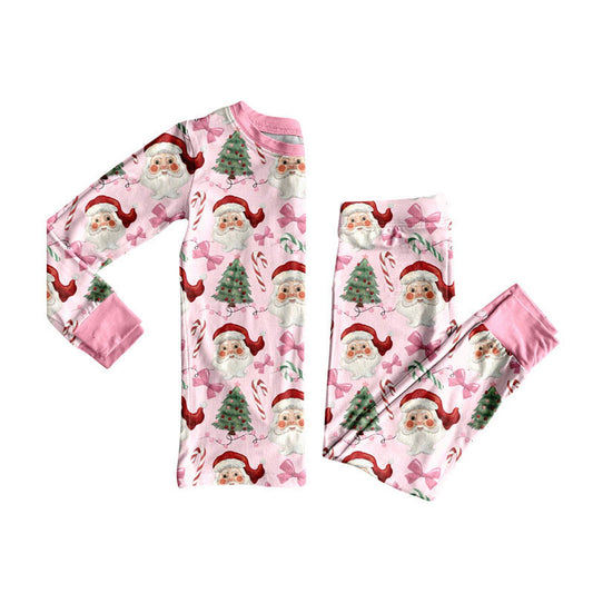Baby Girls Pink Santa Candy Cane Top Pant Christmas Pajamas Set Preorder