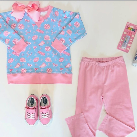 Baby Girls Pink Footballs Bows Plaid Top Pant Team Yoga Set Preorder