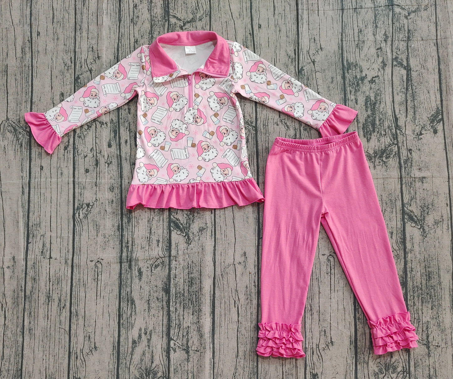 Baby Girls Santa Letter Milks Zipper Pullover Leggings Christmas Clothes Sets