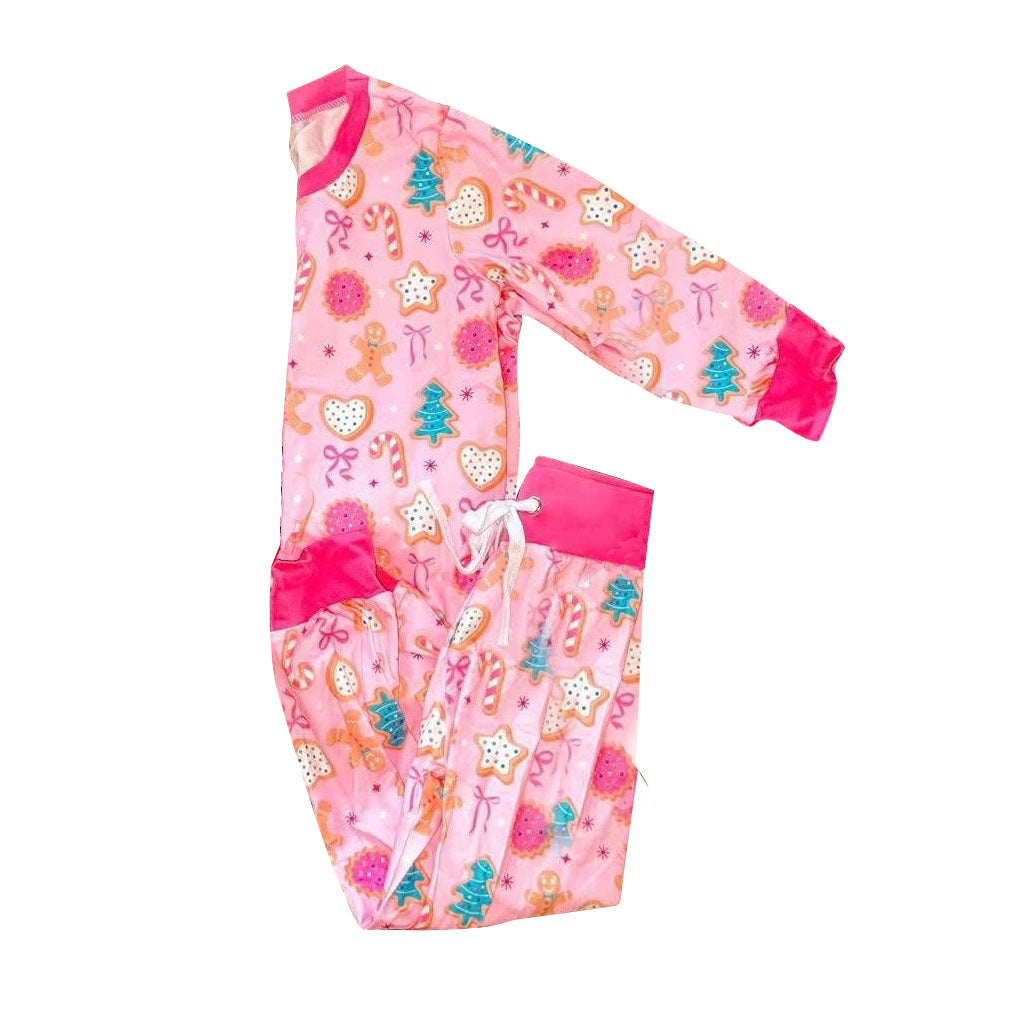 Baby Girls Pink Candy Cane Gingerbread Top Pant Christmas Pajamas Set Preorder