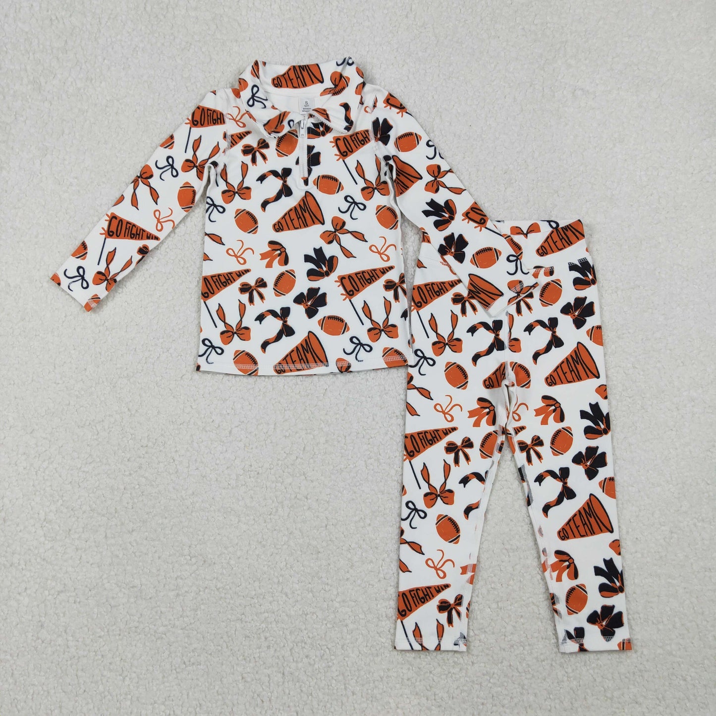 Sibling Baby Girls Bows Footballs Go Team Zipper Pullover Leggings Yoga Active Clothes Sets