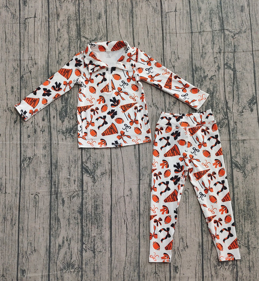 Baby Girls Orange Bows Footballs Go Teams Pullovers Leggings Yoga Active Clothes Set