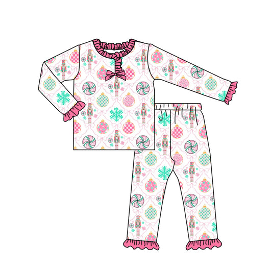 Baby Girls Soldiers Lights Plaid Button Top Pant Christmas Pajamas Set Preorder