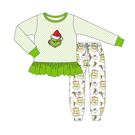Baby Girls Green Face Stripe Tunic Pockets Jogger Pant Christmas Set Preorder