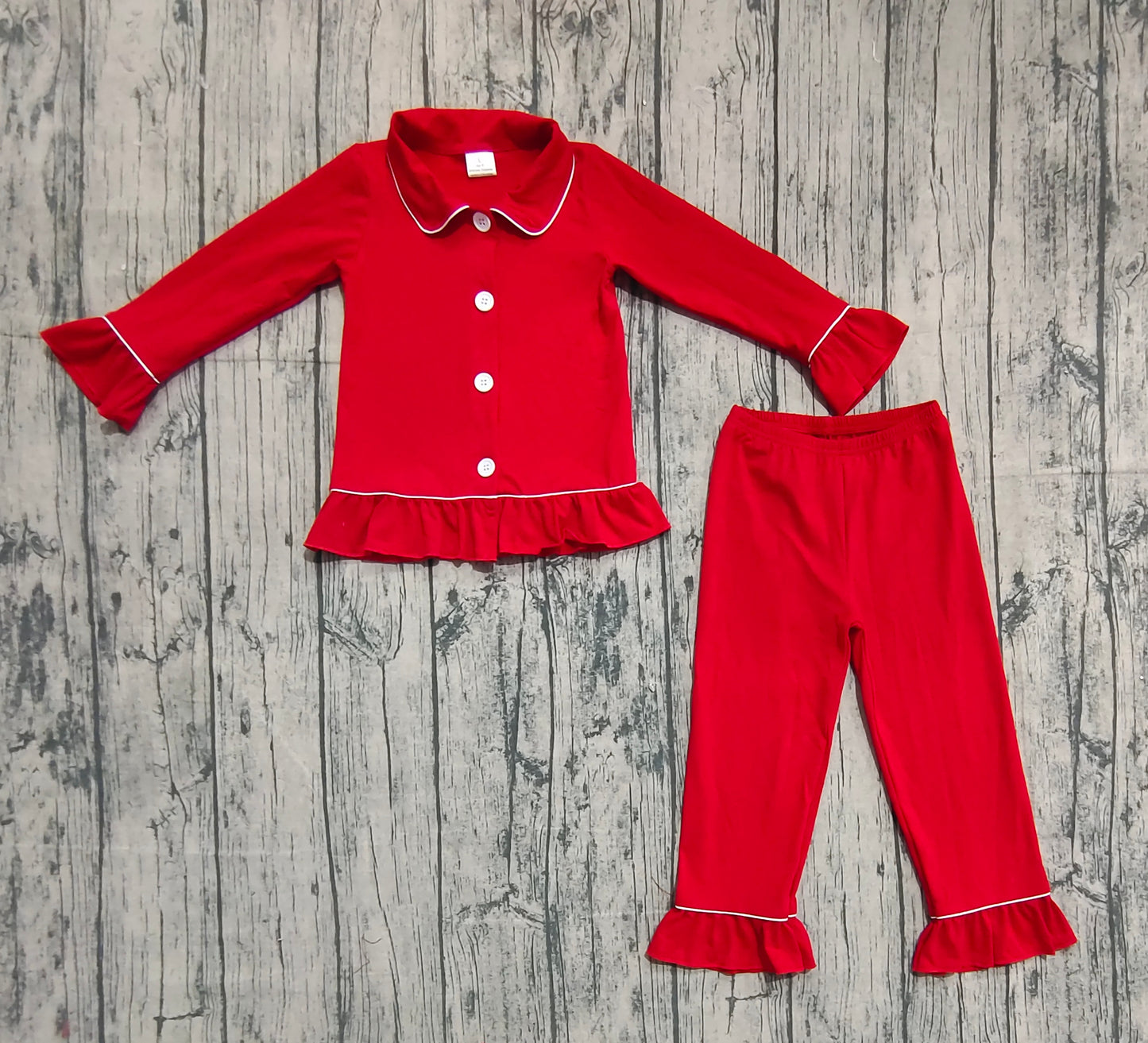 Baby girls red color cotton Christmas pajamas pants clothes sets