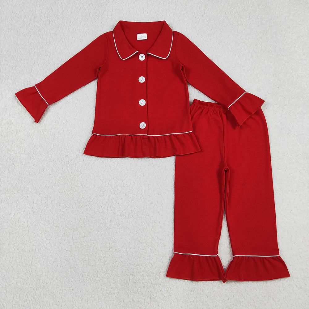 Baby girls red color cotton Christmas pajamas pants clothes sets