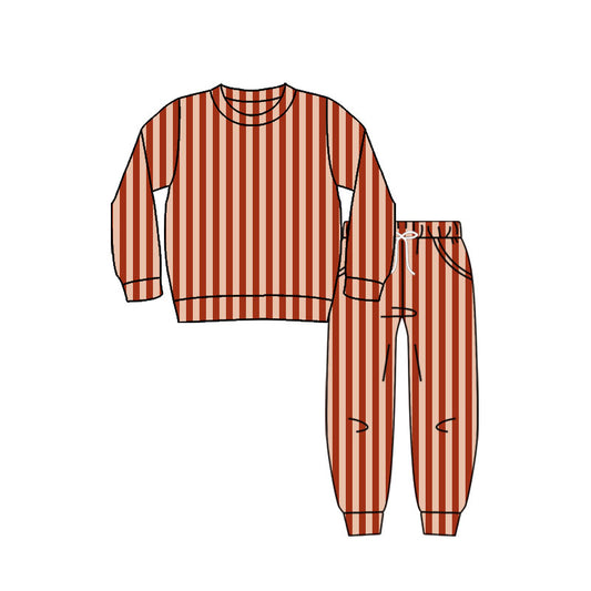 Baby Girls Red Stripe Shirts Top Pockets Jogger Pant Clothes Sets Preorder