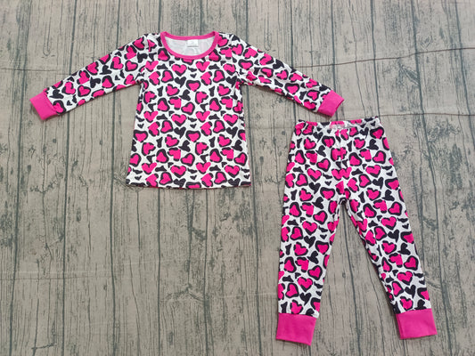 Baby Girls Hot Pink Hearts Leopard Top Pants Valentines Pajamas Sets