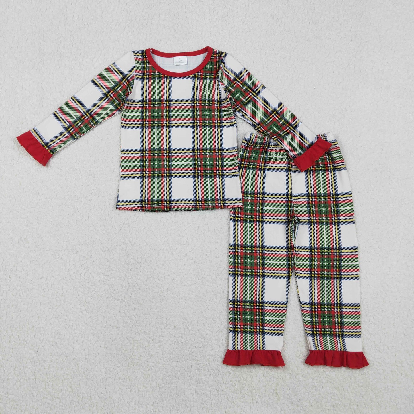 Family Adult Kids Green Red Checked Christmas Pants Pajamas Sets