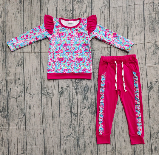 Baby Girls Watercolor Floral Shirts Top Pockets Jogger Pants Clothes Sets