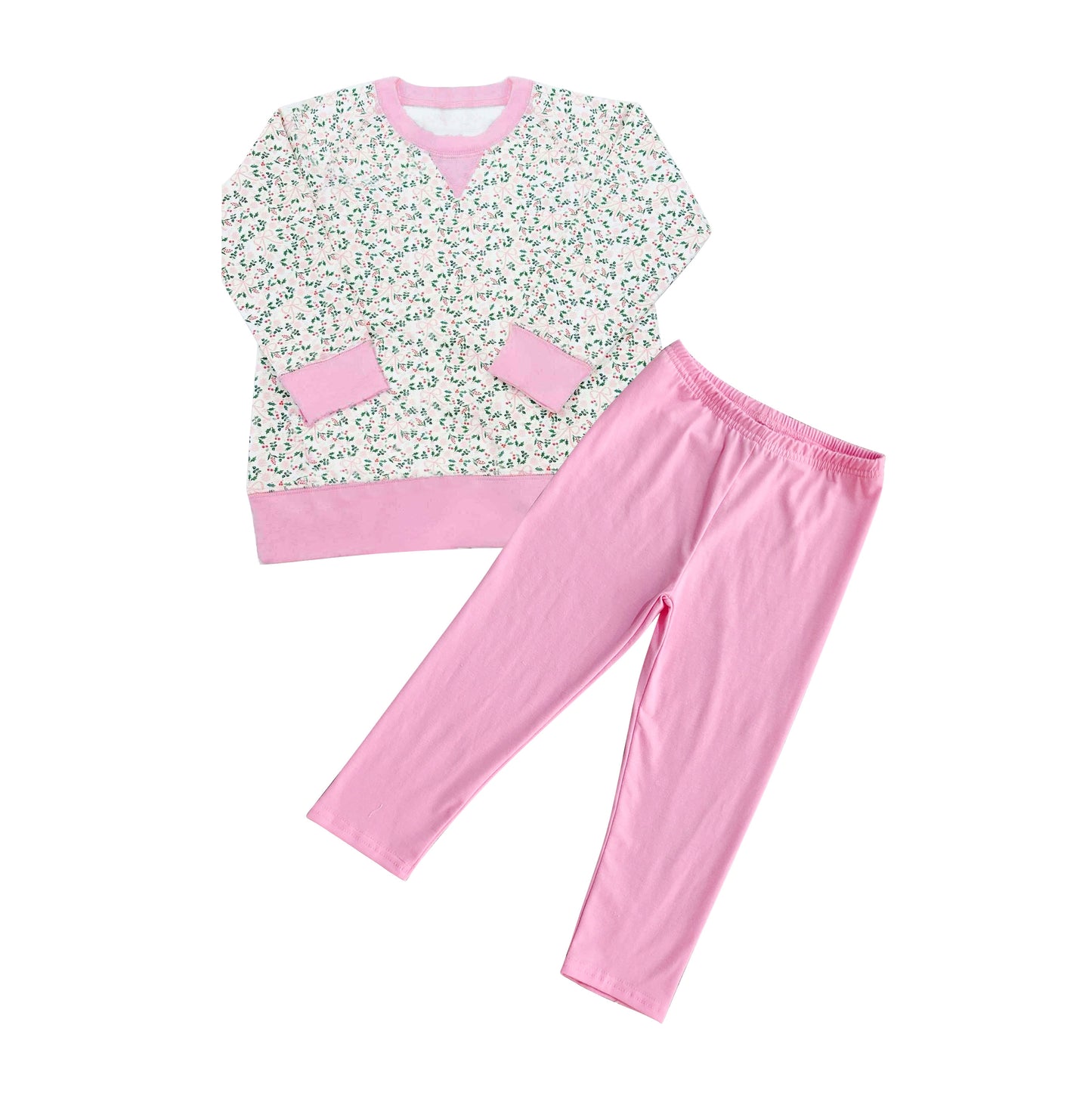 Baby Girls Pink Bows Floral Shirts Top Legging Pants Clothes Sets Preorder
