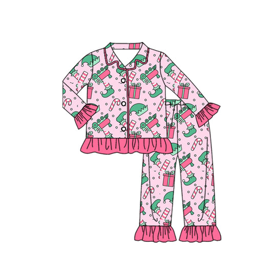 Baby Girls Hats Gifts Button Top Pants Christmas Ruffle Pajamas Sets Preorder
