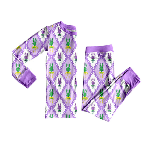 Baby Girls Mardi Gras Crayfishes Checked Top Pants Pajamas Sets Preorder