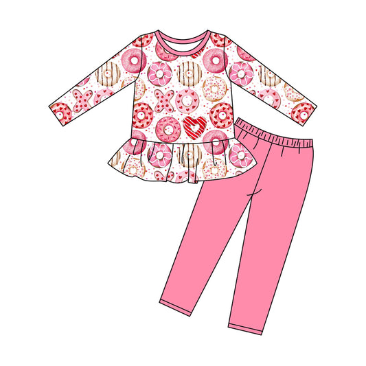 Baby Girls Pink XOXO Donuts Tunic Leggings Pant Valentine Clothes Sets Preorder