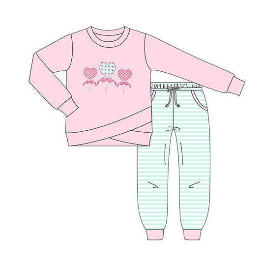 Baby Girls Hearts Balloons Top Pockets Stripes Pants Valentine Clothes Sets Preorder