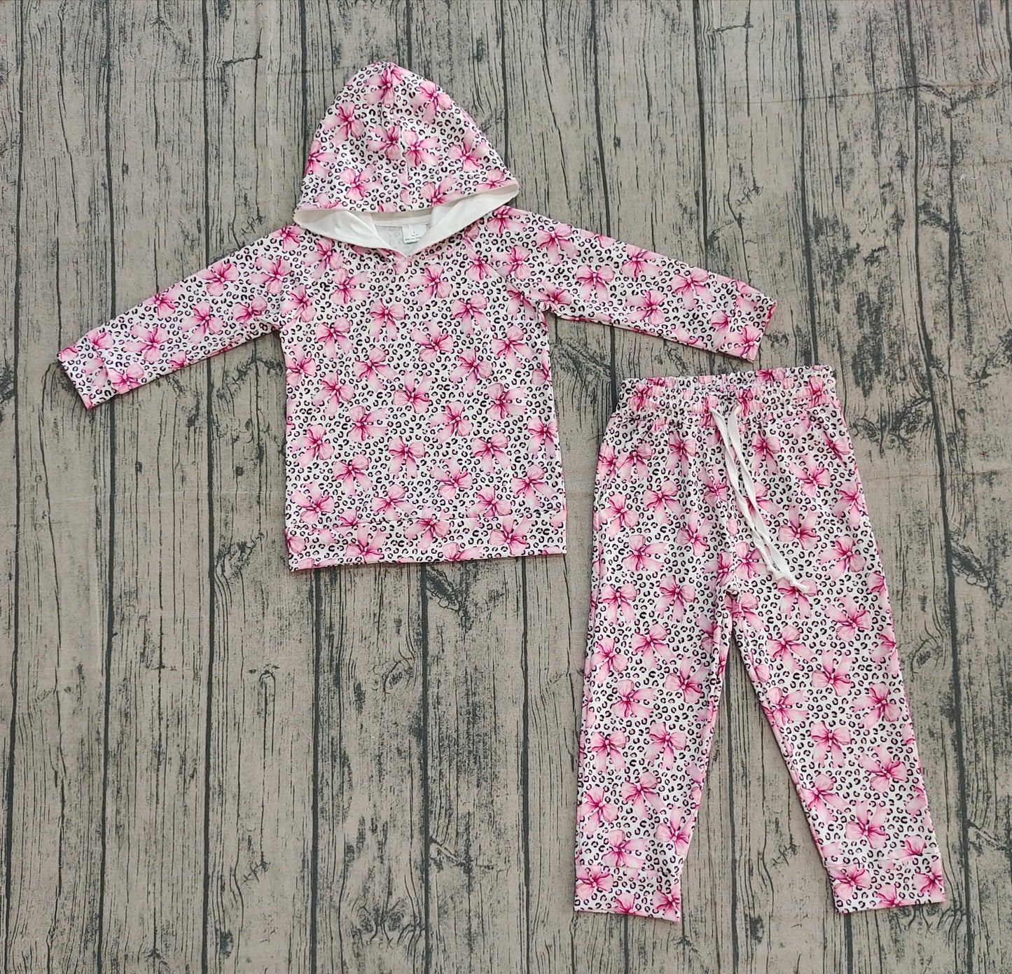 Baby Girls Pink Bows Leopard Hoodies Pockets Legging Pants Clothes Sets