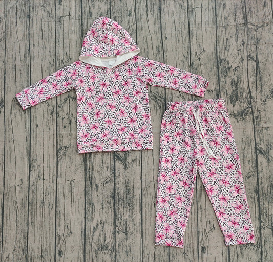 Baby Girls Pink Bows Leopard Hoodies Pockets Legging Pants Clothes Sets