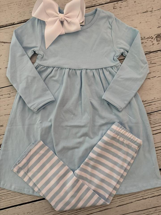 Baby Girls Aqua Long Sleeve Tunic Stripe Leggings Clothes Sets Preorder